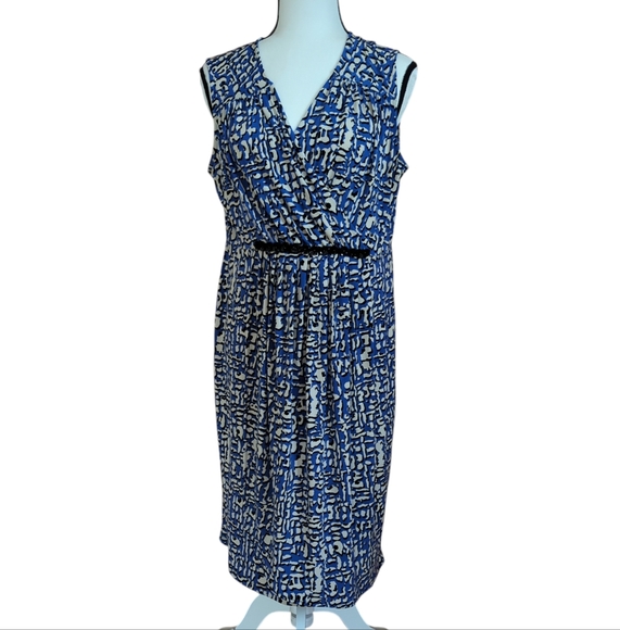 Charter Cub Faux Wrap Empire Waist Floral Sleeveless Dress LARGE Blue Black - Picture 3 of 16